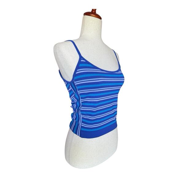 Forever 21 Cropped Tank Top Blue Striped Ribbed Spaghetti Straps Size Small - Picture 2 of 5